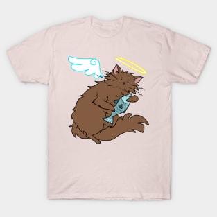 Fluffy Brown Cat Angel T-Shirt